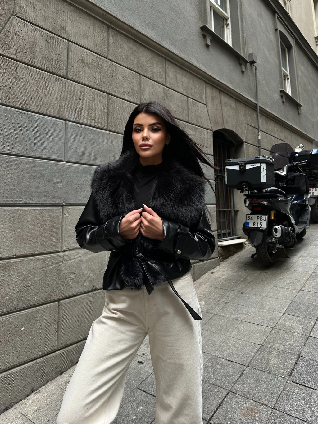 Кожна јакна крзно